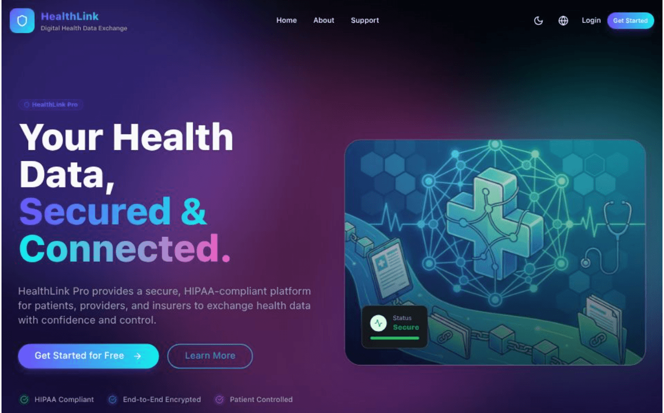 Screenshot of Healthlink-Etherium Health Records
